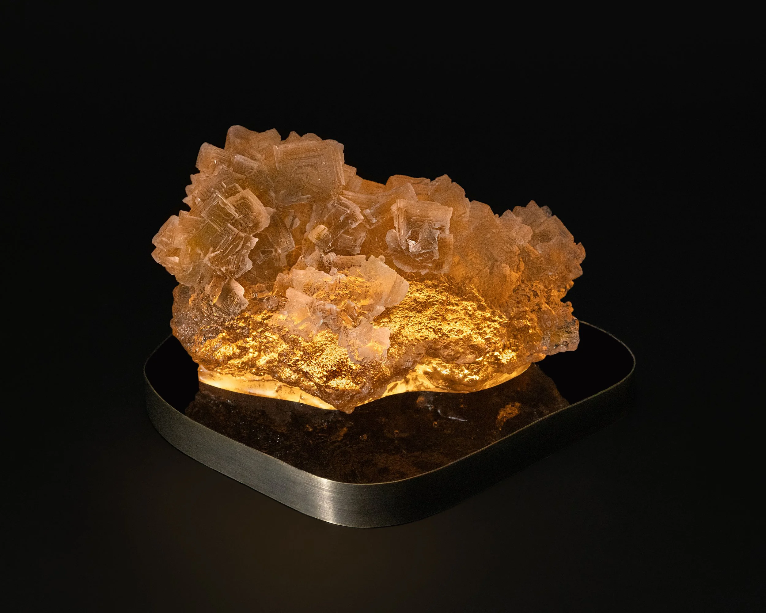 Large halite in color. 9.5x8x5.5". Cast glass, acrylic, brass. 2026.