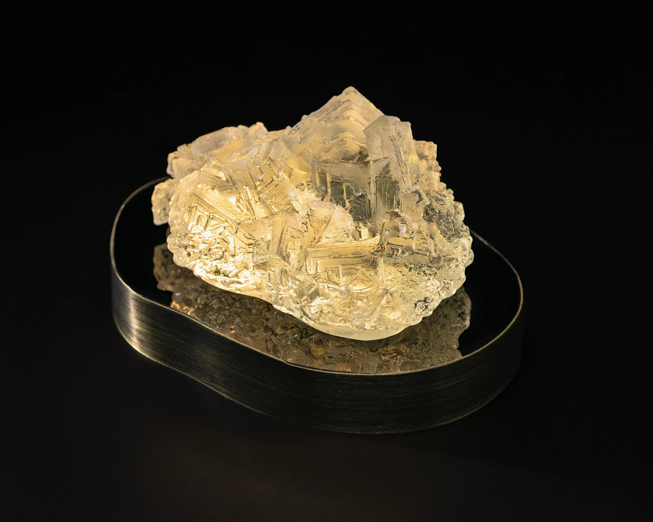 Small halite. 6.5x4.5x3.5". Cast glass, acrylic, brass. 2026.