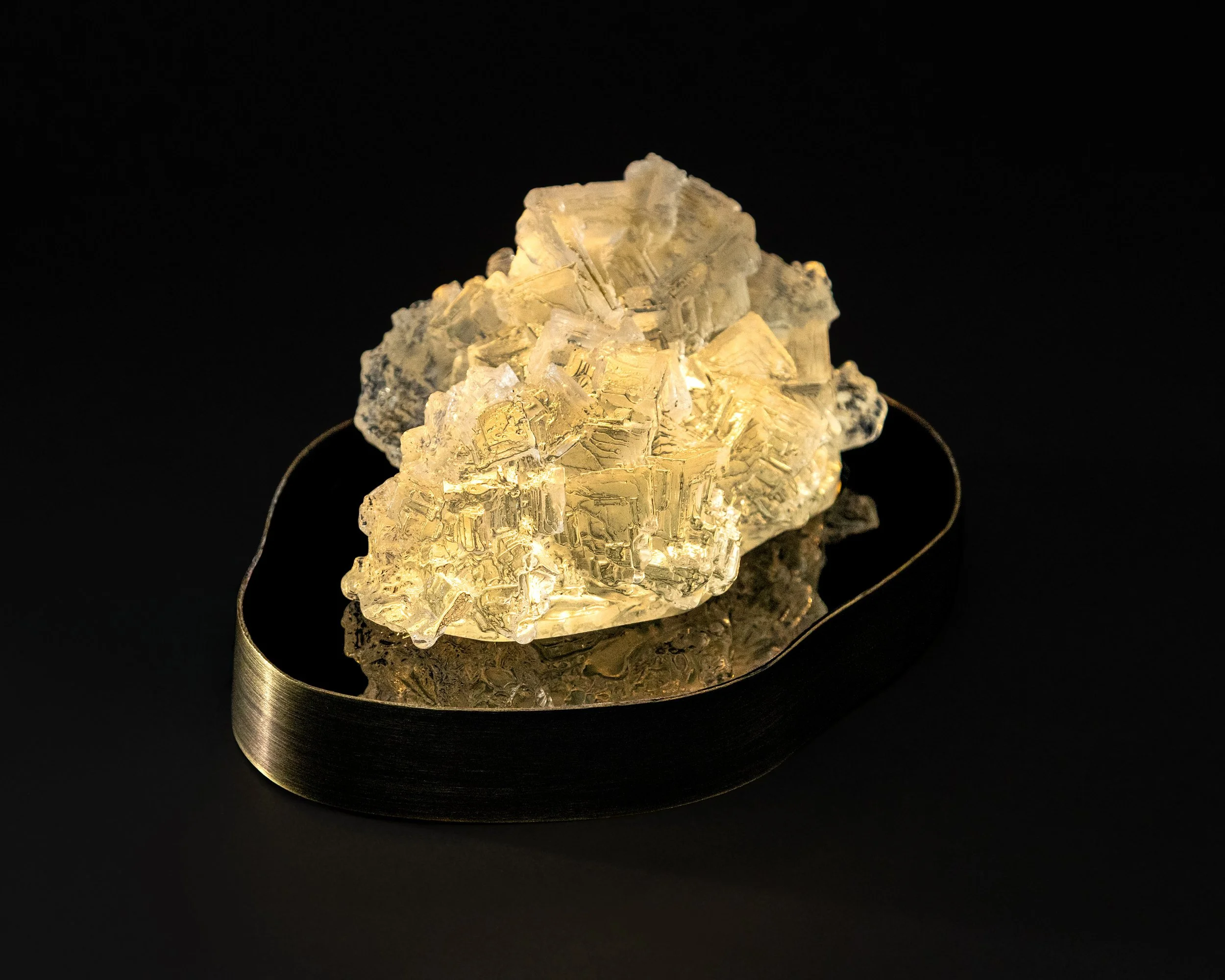 Small halite. 6.5x4.5x3.5". Cast glass, acrylic, brass. 2026.