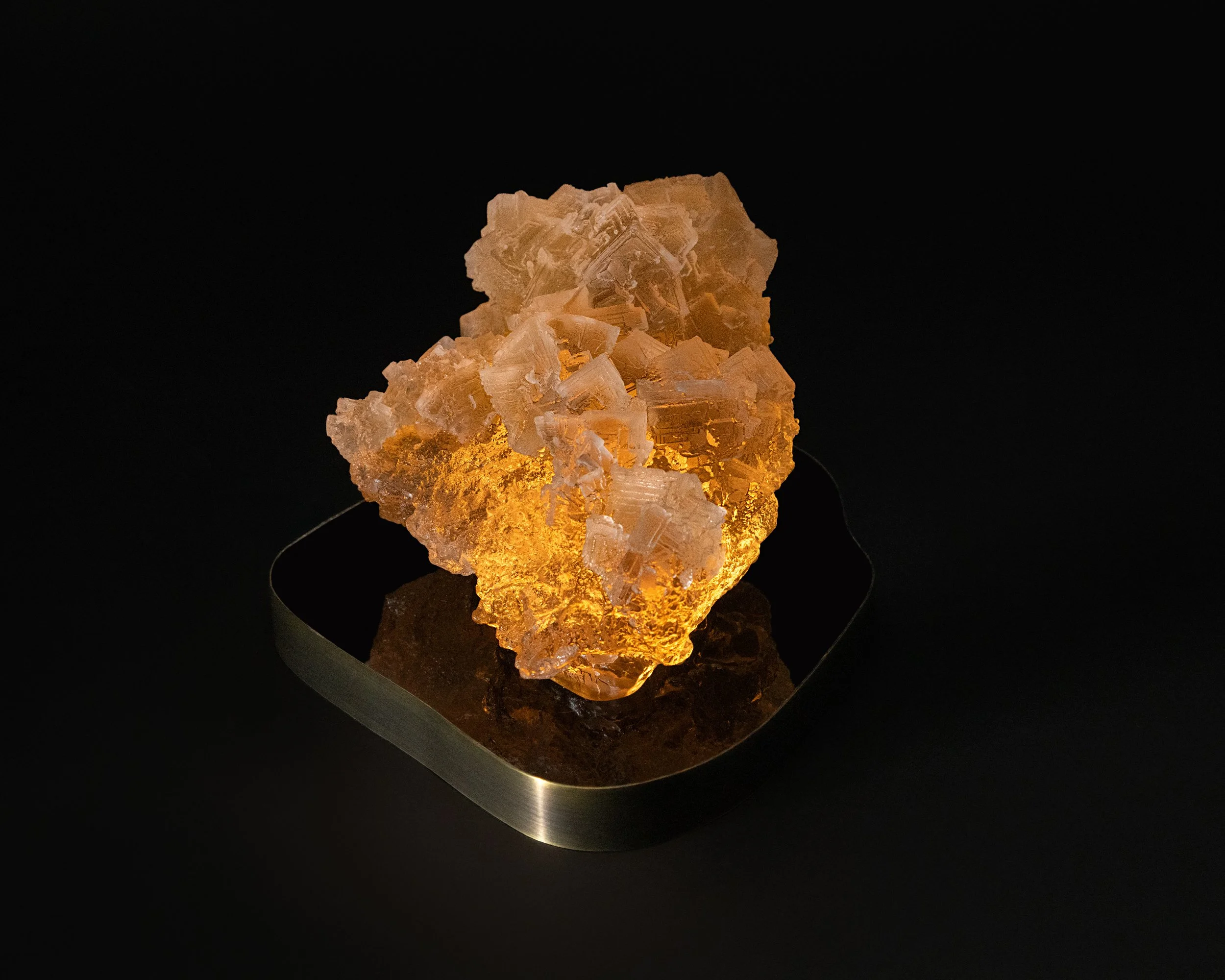 Large halite in color. 9.5x8x5.5". Cast glass, acrylic, brass. 2026.