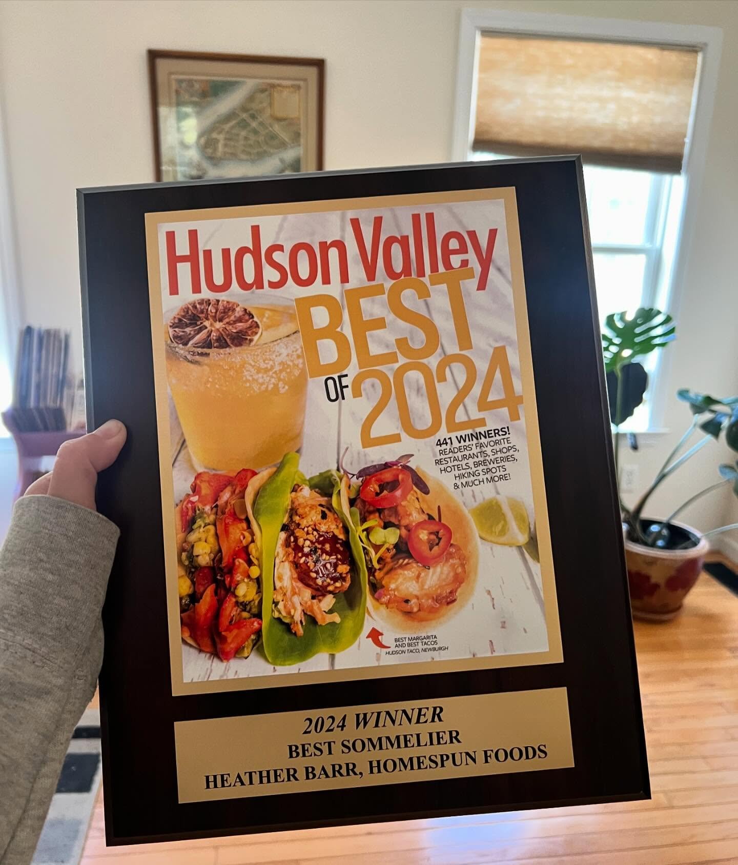 this arrived last month and while I felt a hint of sadness it will never see the walls of @homespunfoods &hellip;i&rsquo;m incredibly proud of the work we did and grateful to be recognized as hudson valley&rsquo;s best sommelier two years in a row.

