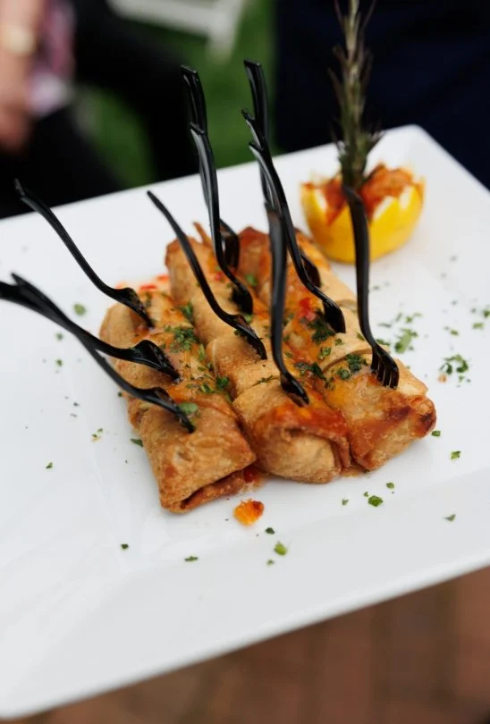 Catered appetizers on a serving plate