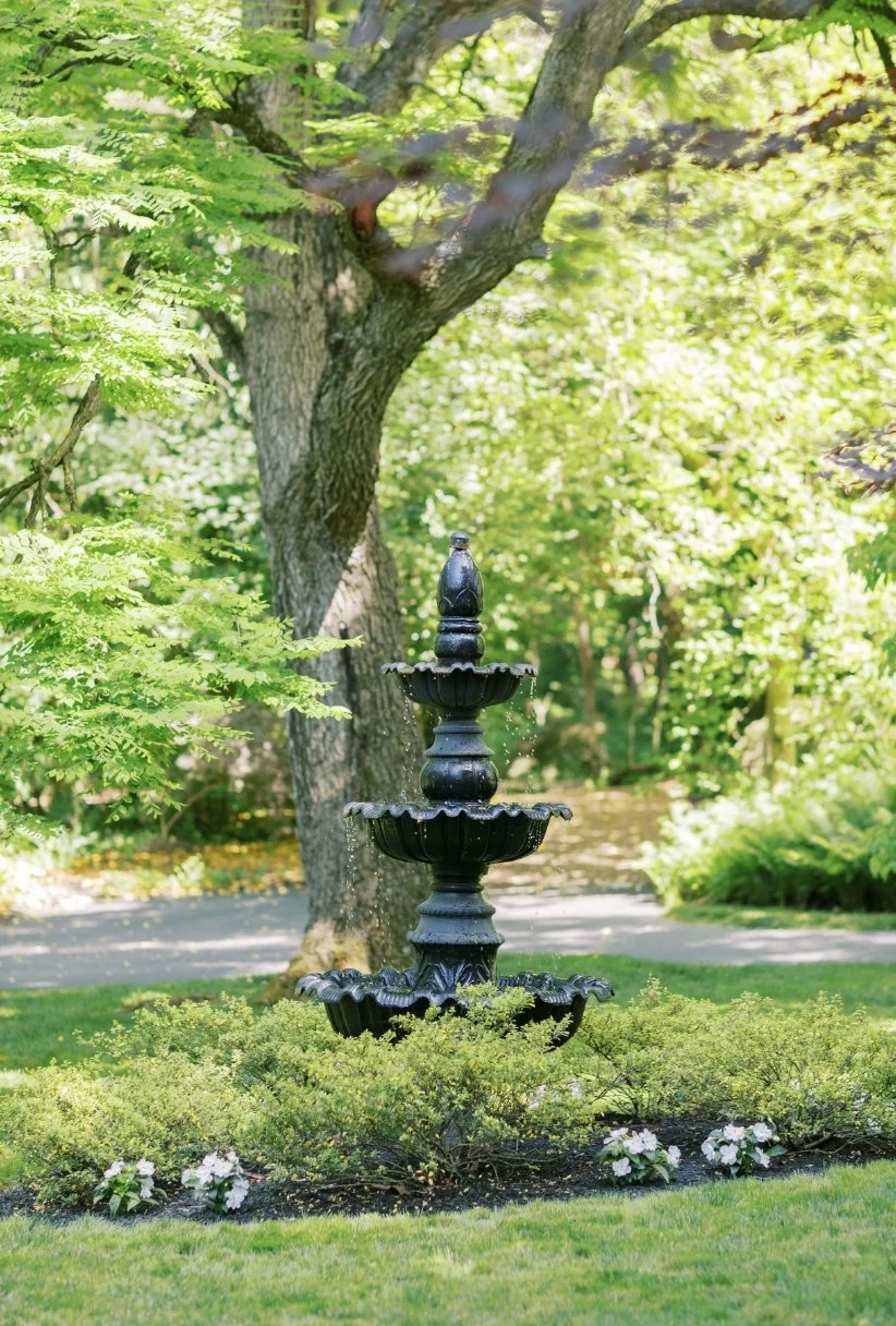 Black fountain in green scenery
