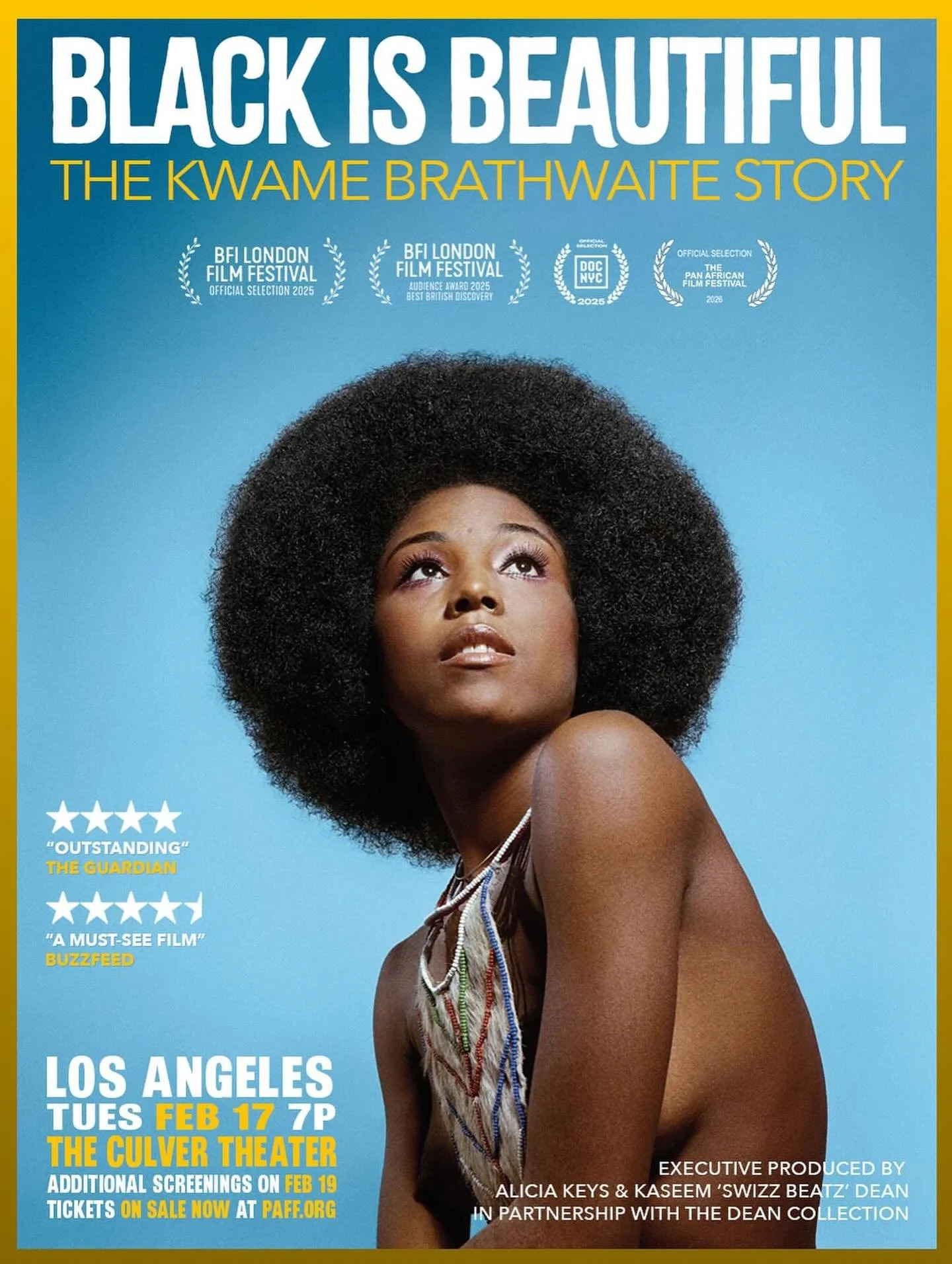 Hey Los Angeles! BLACK IS BEAUTIFUL: THE KWAME BRATHWAITE STORY will screen In Competition next week at the 34th Pan African Film Festival in Los Angeles.

- Tues Feb 17 7p at The Culver Theaters
- Thurs Feb 19 at The Culver Theaters and Cinemark Bal