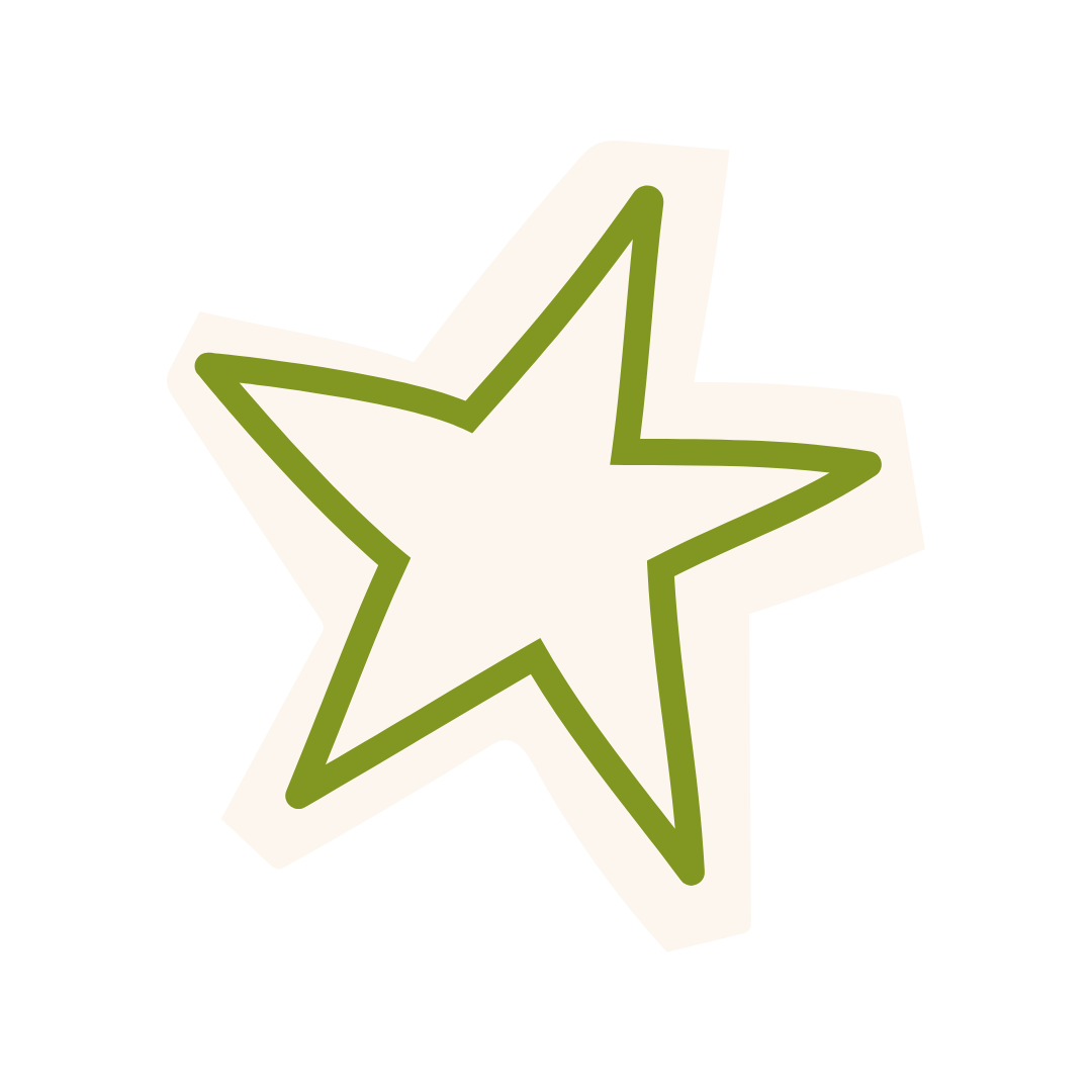 Green and white star-shaped sign with an outline, partially cut off, designed for decoration or signage.
