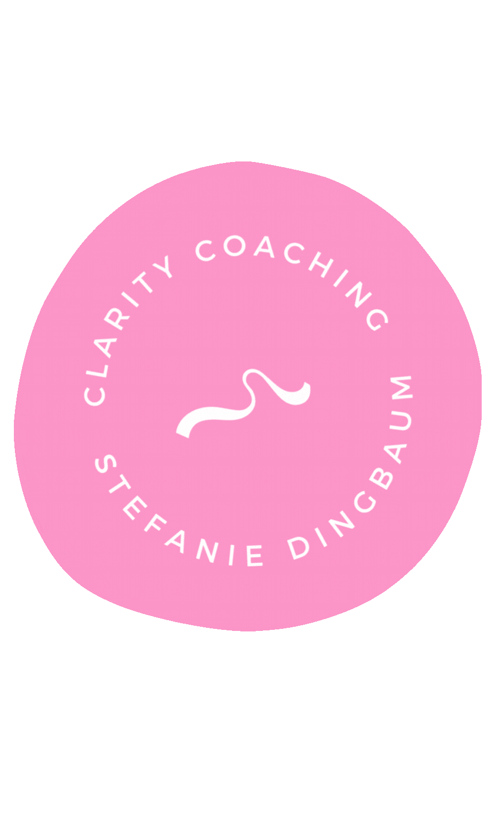 Pink circular logo with a white ribbon design in the center. Text around the circle reads 'Clarity Coaching Stephanie Dingbaum'.