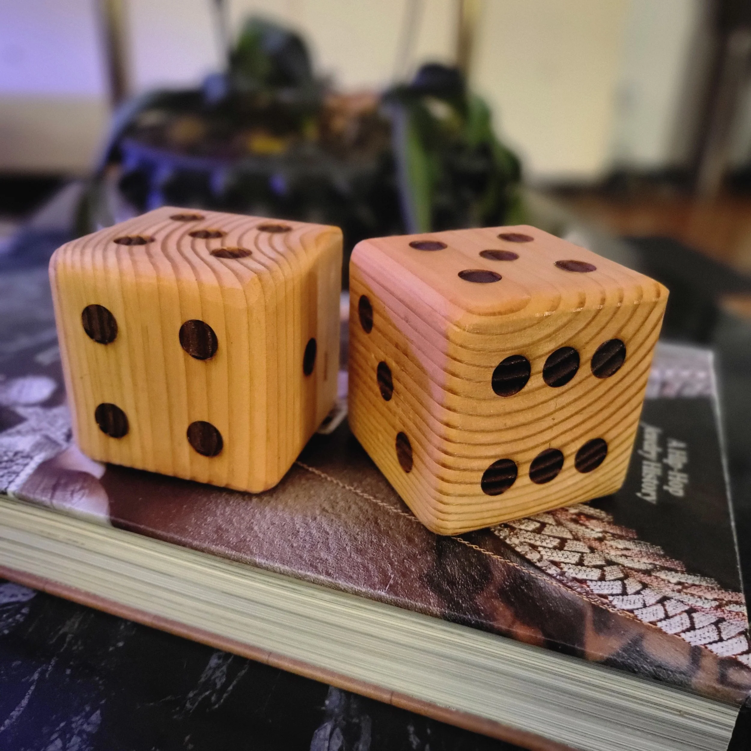Custom 4" x 4" wooden engraved dice