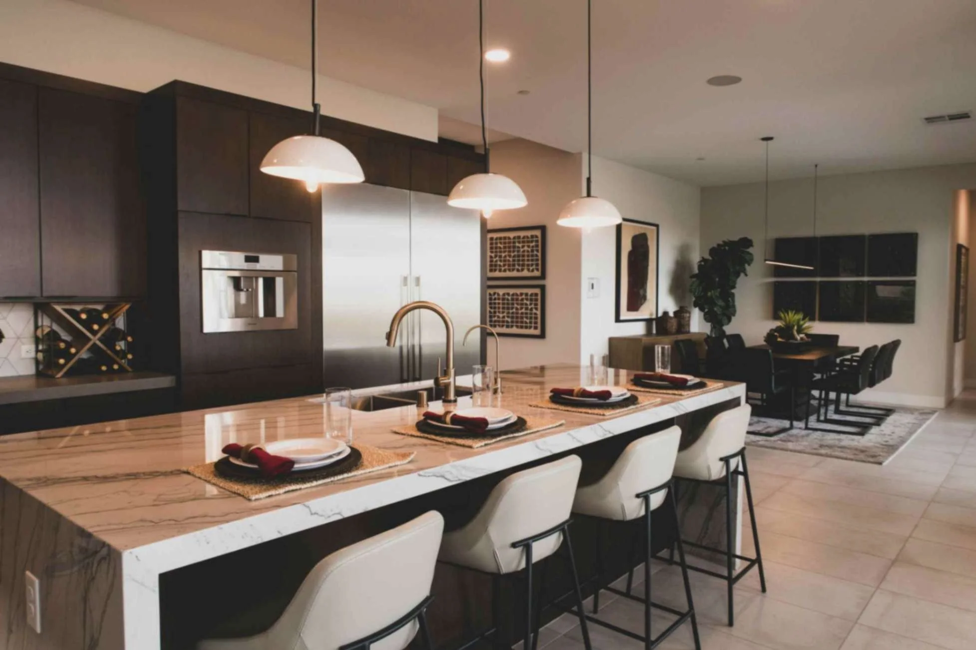 kitchen with large island and attached dining room