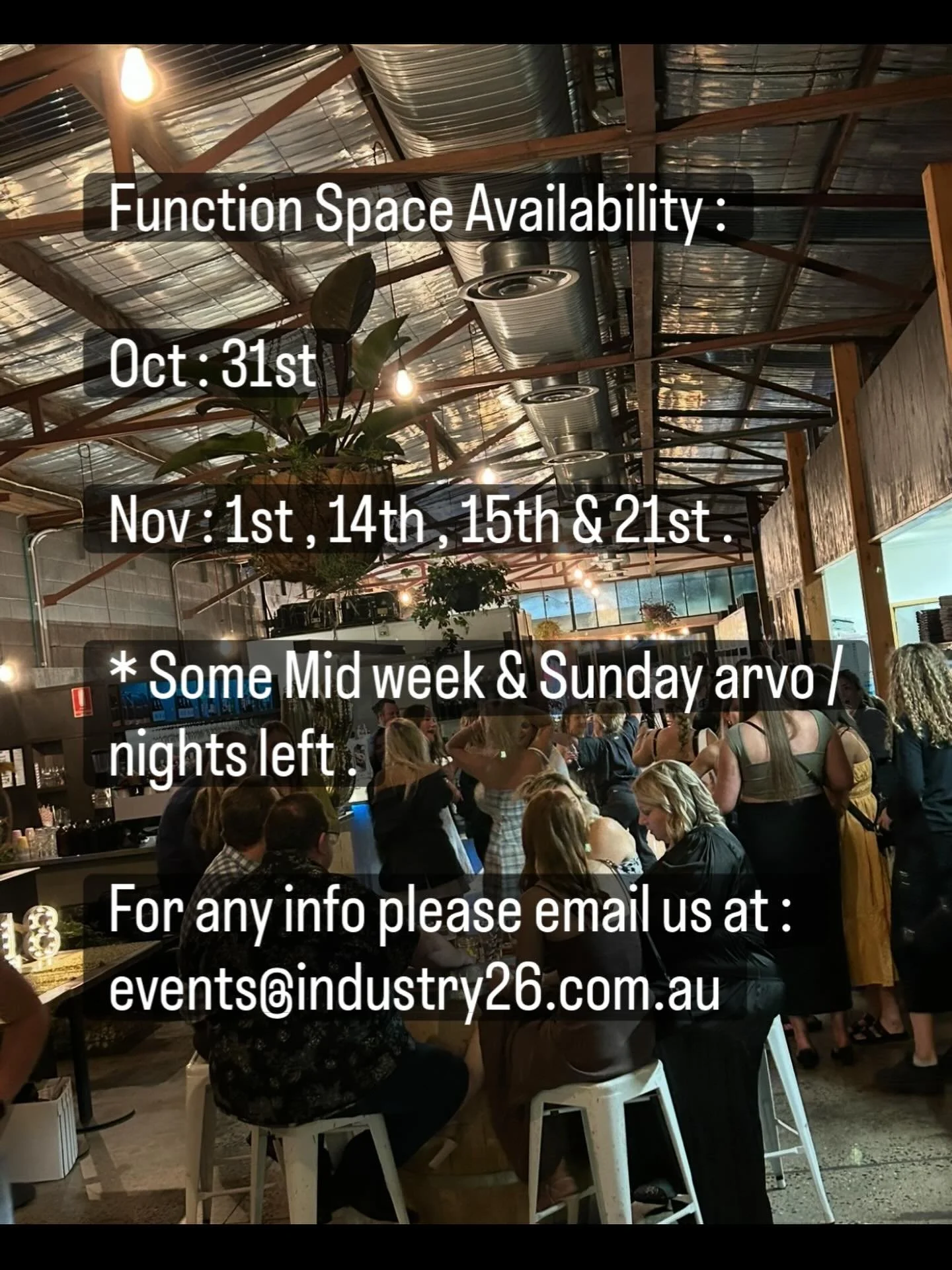 Limited availability left for the year 😱

* No Venue Hire , No Minimum Spend on the bar 🙌🏼