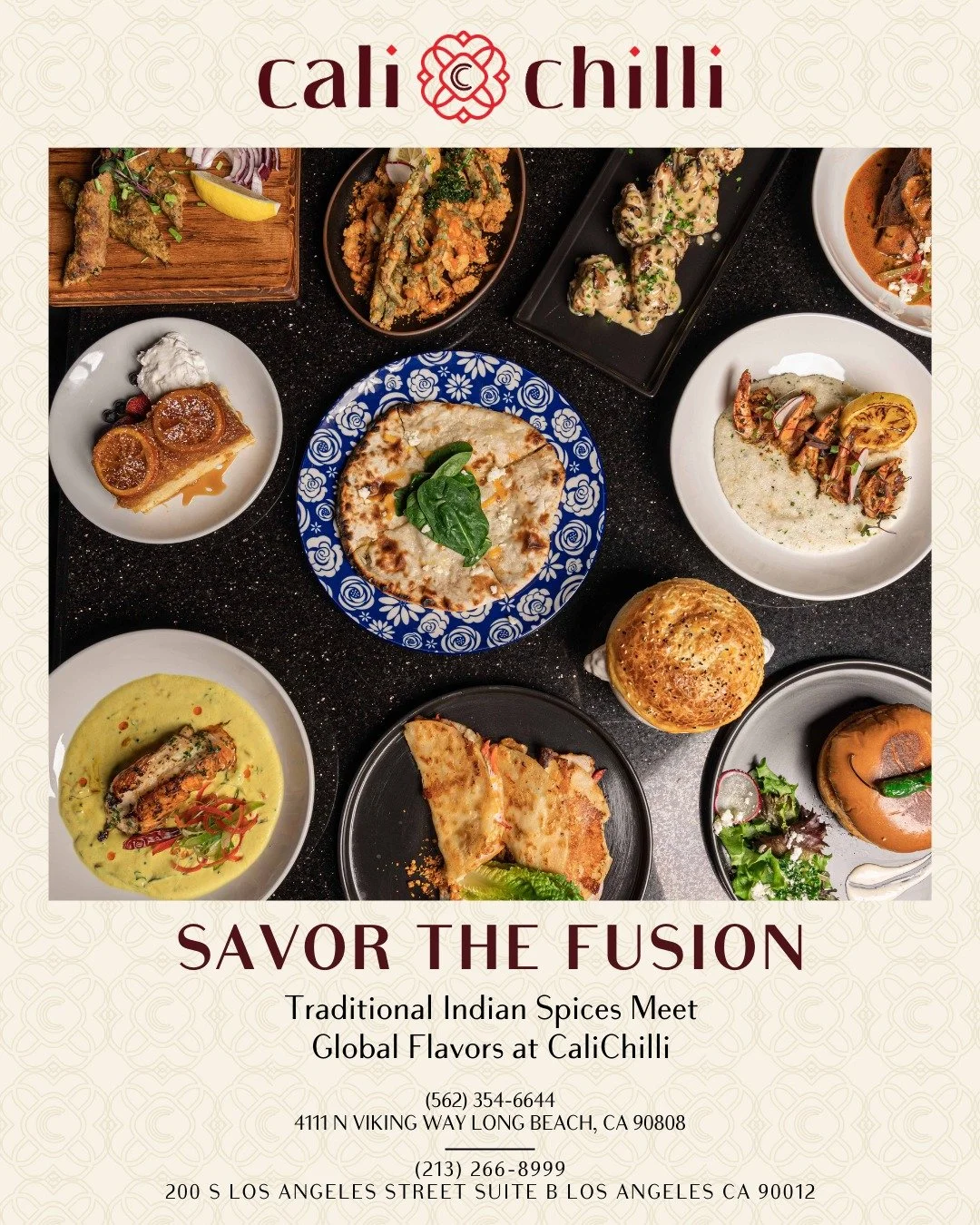 Experience the vibrant fusion of traditional Indian spices and global culinary styles at CaliChilli, where Michelin-starred Chef Mural Manjunath crafts inventive dishes like Butter Chicken Pot Pie and Lobster Penang. Join us in our cozy atmosphere to