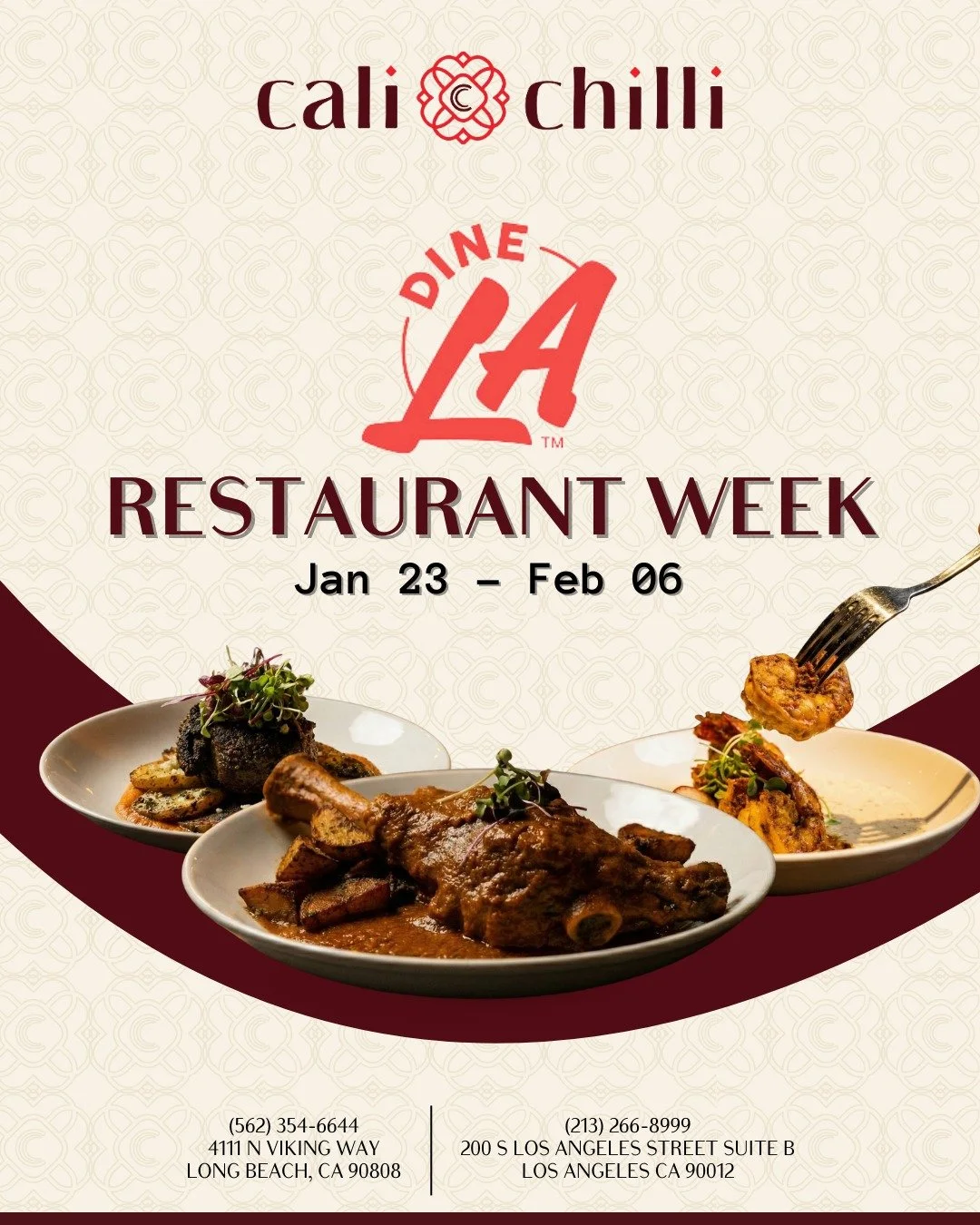 🔥 DINE LA RESTAURANT WEEK IS HERE! 🔥
From Jan 23 &ndash; Feb 6, treat yourself to bold flavors, rich spices, and unforgettable plates at Cali Chilli &mdash; where California meets the soul of Indian cuisine.

📍 Long Beach: 4111 N Viking Way
📍 Los