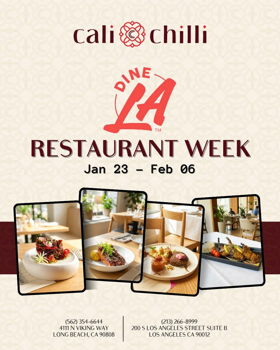 🔥 DINE LA RESTAURANT WEEK IS HERE! 🔥
From Jan 23 &ndash; Feb 6, treat yourself to bold flavors, rich spices, and unforgettable plates at Cali Chilli &mdash; where California meets the soul of Indian cuisine.

📍 Long Beach: 4111 N Viking Way
📍 Los