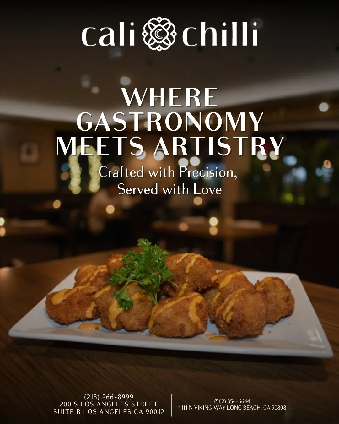 ✨ Where every bite is a masterpiece&mdash;served with love. ✨ 
At Cali Chilli, we don&rsquo;t just cook&mdash;we create. From the golden crunch of these artfully drizzled bites to the meticulous precision in every dish, our menu is a celebration of g
