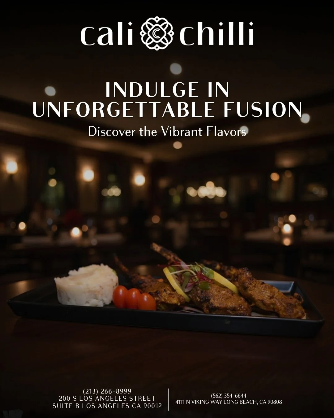 🔥 Where every flavor tells a story&mdash;unforgettable fusion awaits! 🔥 
At Cali Chilli, we blend cultures, spices, and creativity into bites that linger in your memory. From the bold sizzle of these perfectly grilled lamb chops to the vibrant burs