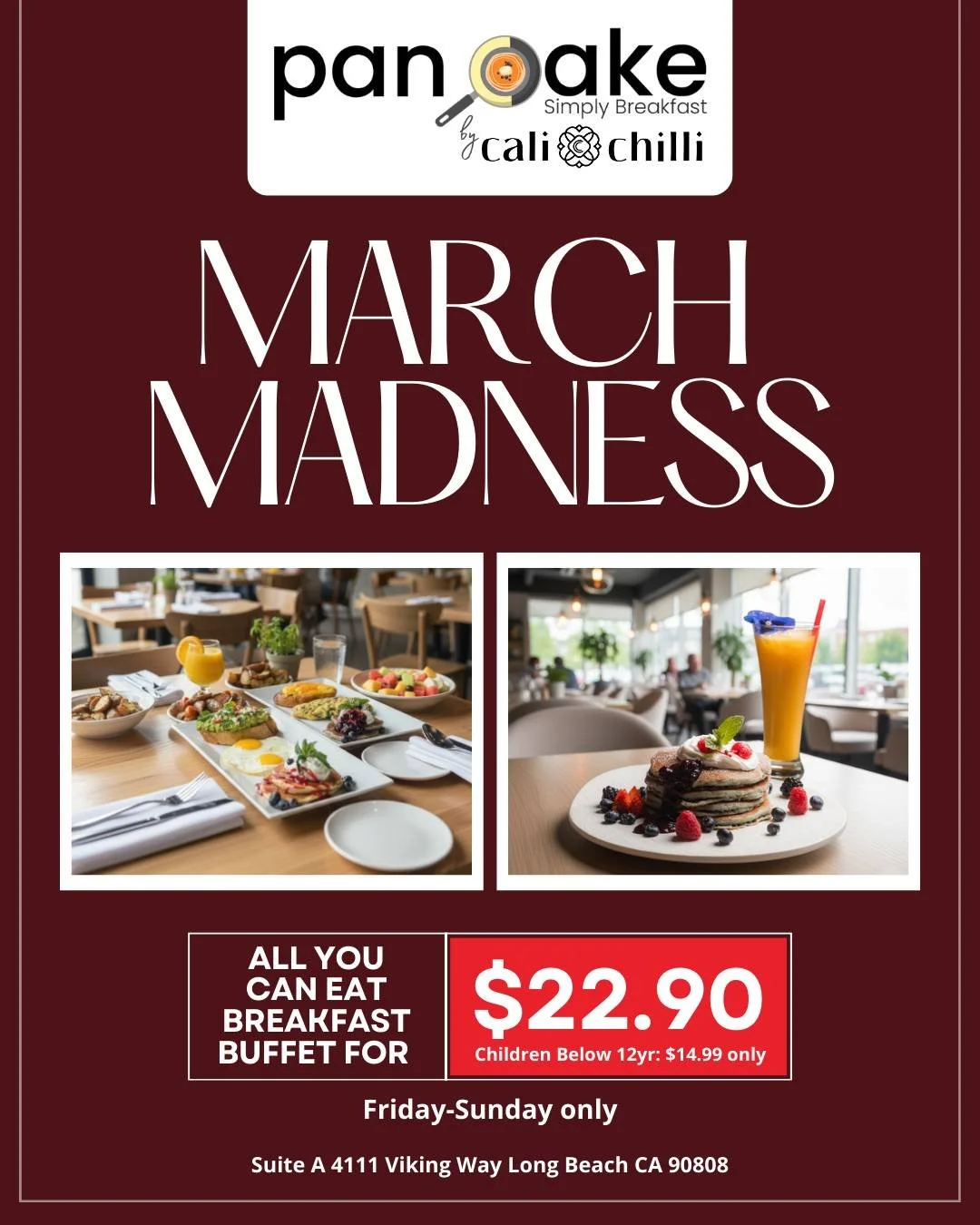 🎉 March Madness is here&mdash;and it&rsquo;s breakfast-powered! 🥞✨

Join pancake by cali chilli for our Weekend-Only All-You-Can-Eat Breakfast Buffet&mdash;where indulgence meets joy at just $22.90 (adults) or $14.99 (kids under 12)! 🍳🍓
From savo