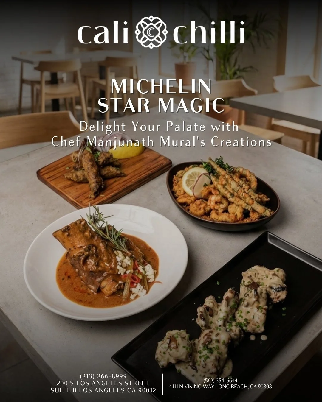 ✨ Michelin-starred magic isn&rsquo;t just a dream&mdash;it&rsquo;s served at Cali Chilli! ✨ 
 
Indulge in Chef Manjunath Mural&rsquo;s visionary creations, where every dish is a masterpiece crafted with passion, precision, and a touch of stardust. Fr