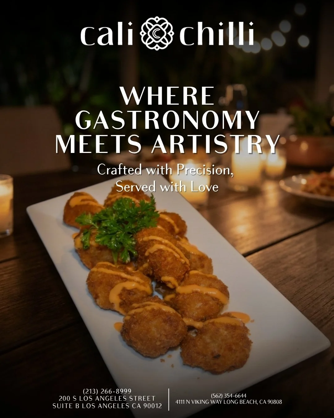 Experience the perfect blend of flavor and beauty. 🎨️ At Cali Chilli, gastronomy meets artistry in every bite. Our dishes are crafted with precision and served with love&mdash;come taste the difference!

#CaliChilli #Gastronomy #FoodArt #CulinaryExc