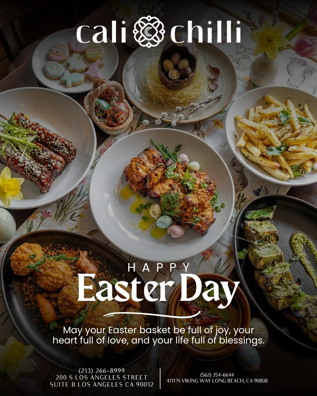 Wishing you a blessed Easter filled with joy, love, and delicious food! 🐰🍽️ May your day be wonderful and your heart full. Happy Easter from all of us at Cali Chilli!

#HappyEaster #EasterDay #CaliChilli #EasterFeast #Foodie #LosAngelesEats #LongBe