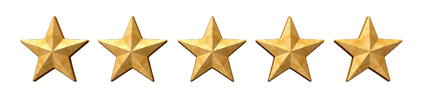 Five gold stars in a 5-star rating scale.