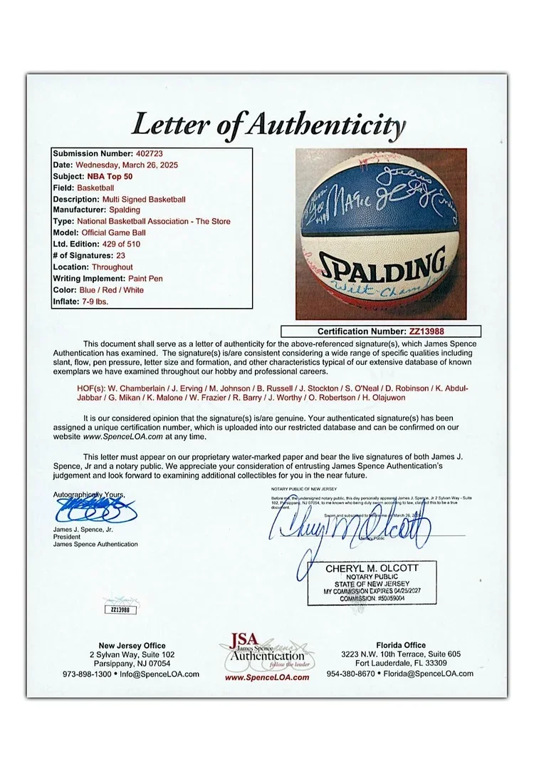 Hall of Famers & Stars Signed Basketball With Wilt, Russell, Big O, Dr. J, Mikan & More