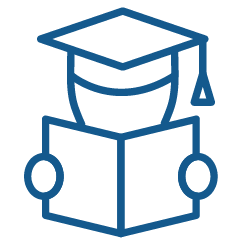 Icône d'une tête portant un chapeau de graduation et lisant un livre.