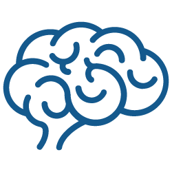 Cerveau stylisé en ligne bleue sur fond blanc.