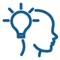 Icône d'une ampoule et d'une tête humaine, représentant une idée ou une inspiration.
