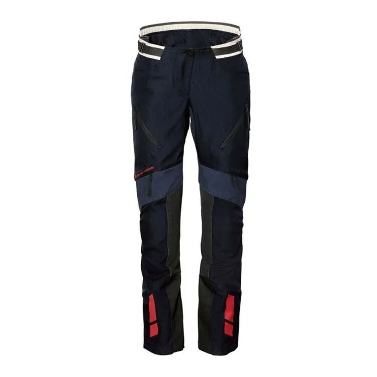 Ett par byxor i mörka färger med kontrasterande detaljer och dragkedjor. Byxorna har en sportig design med elastisk midja och förstärkta knän.