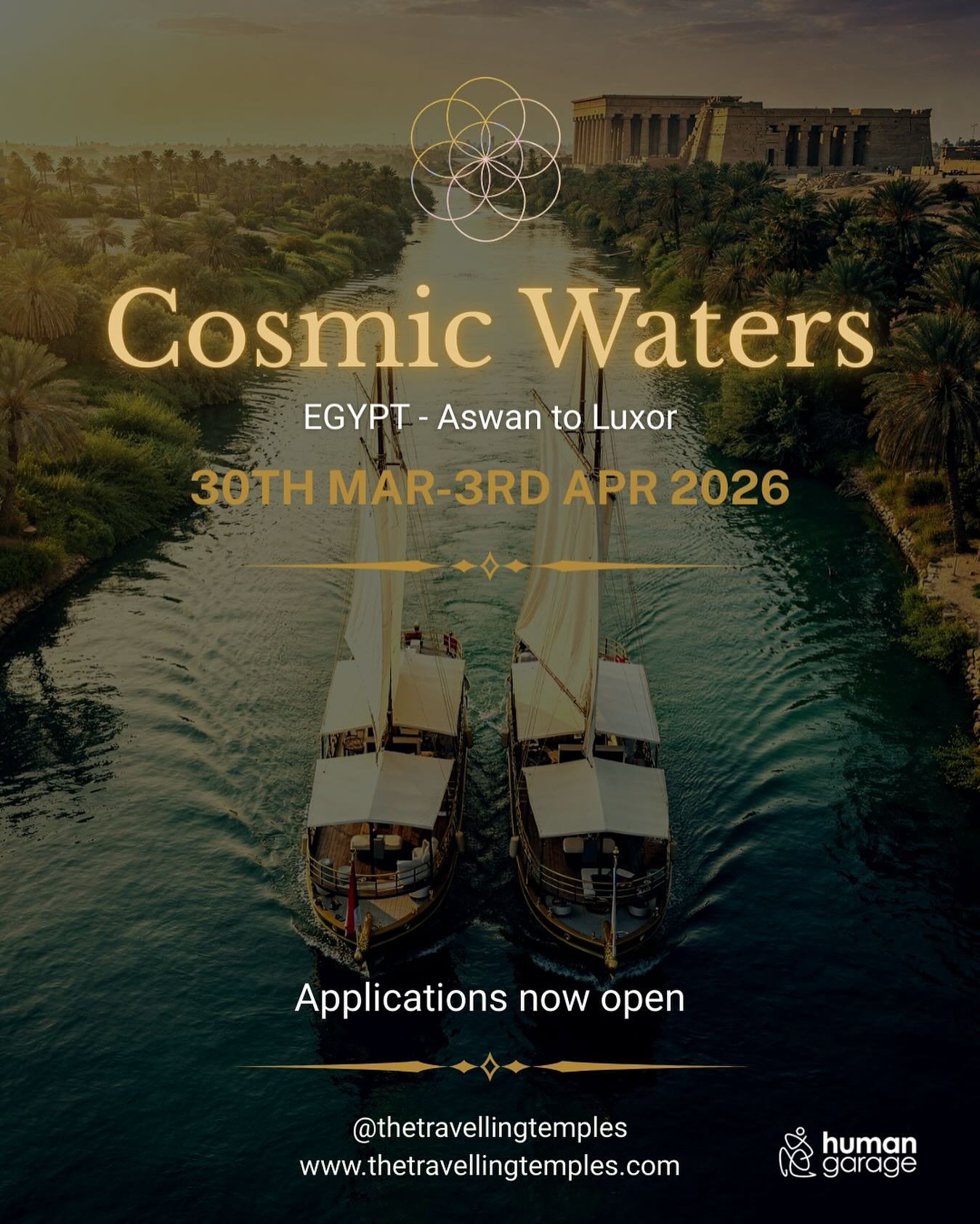 This journey has lived quietly in my body for a long time.

From temple to temple, we travel by river, creating space to release, reset, and realign.

An intimate Gathering 9 experts &amp; 22 Guests and Visionaries.
Guided by the wisdom of the Nile, 