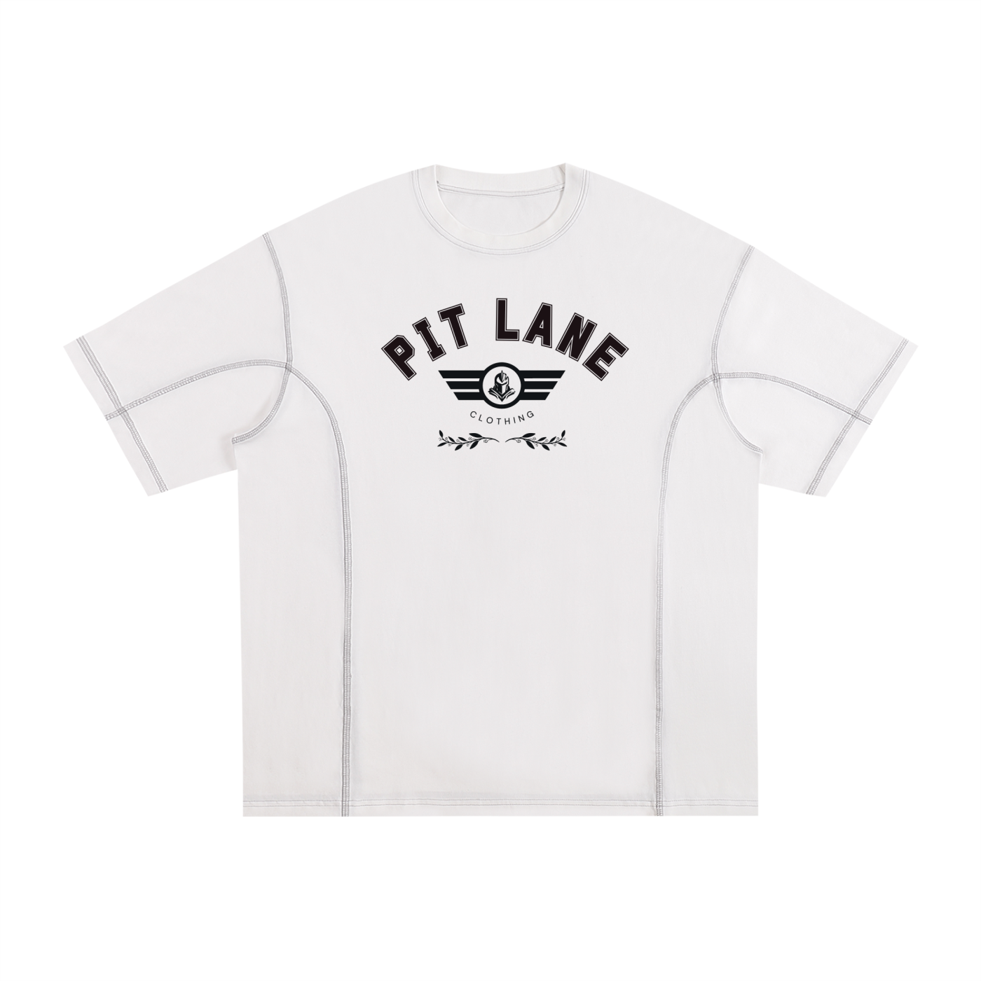 Pit Lane Clothing: Streetwear Seamed-Stitched Cotton T-Shirt - Track white