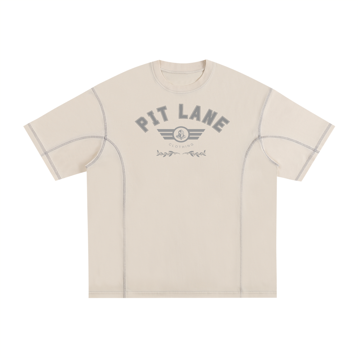Pit Lane Clothing: Streetwear Seamed-Stitched Cotton T-Shirt - Sand Trap