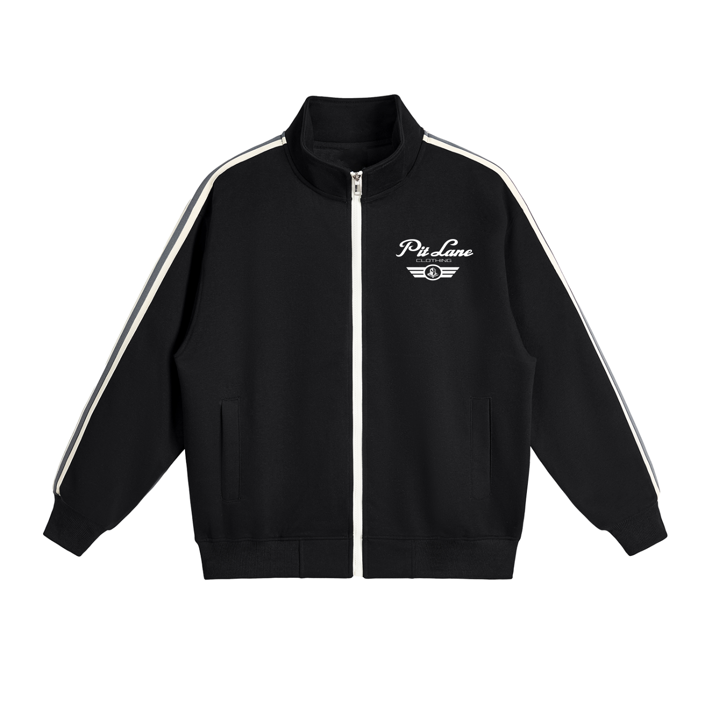 Pit Lane Clothing: Contrast Side-Stripe Stand Collar Jacket - Full carbon