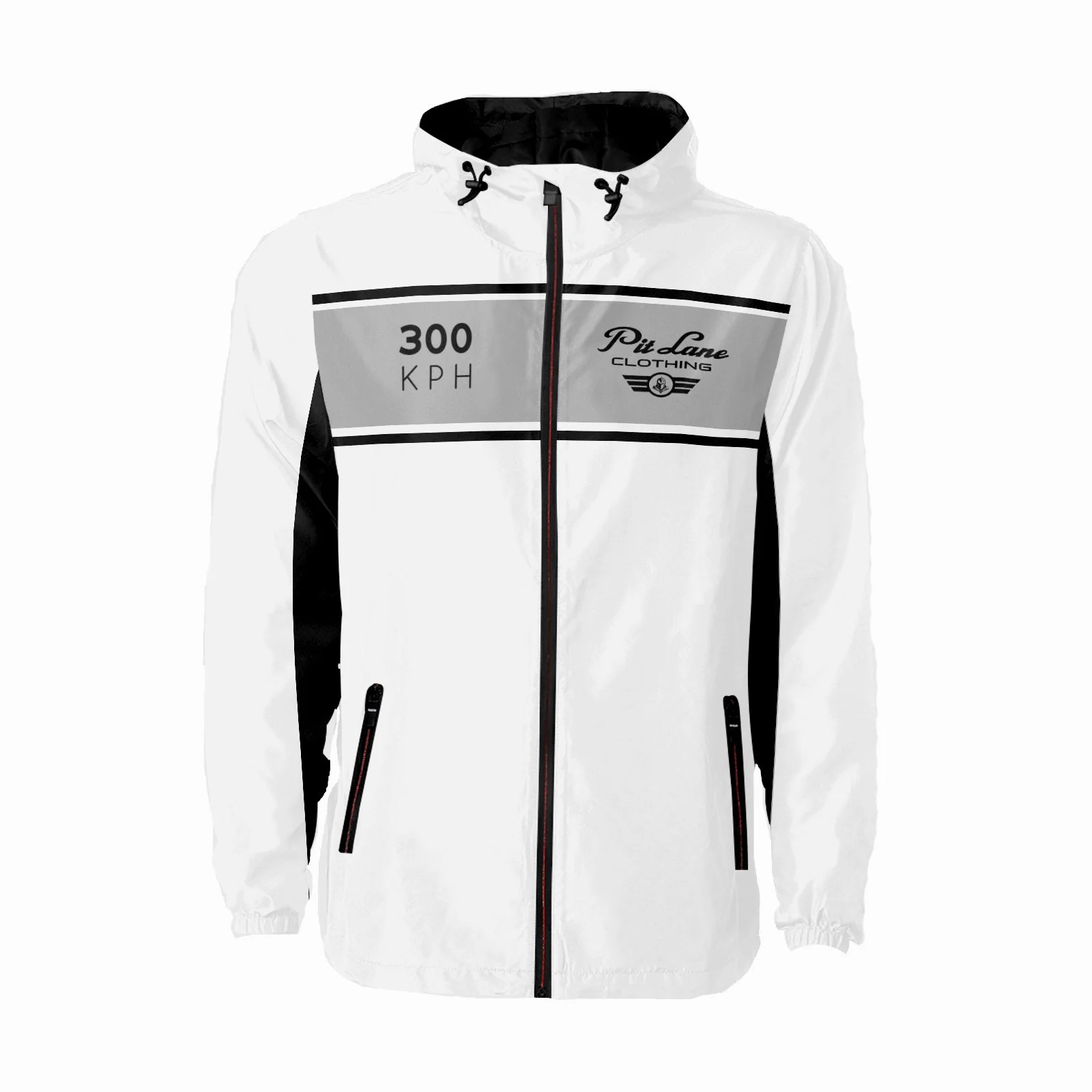 Pit Lane Clothing:  Waterproof Quilted Race Jacket - 300 KPH White Flag