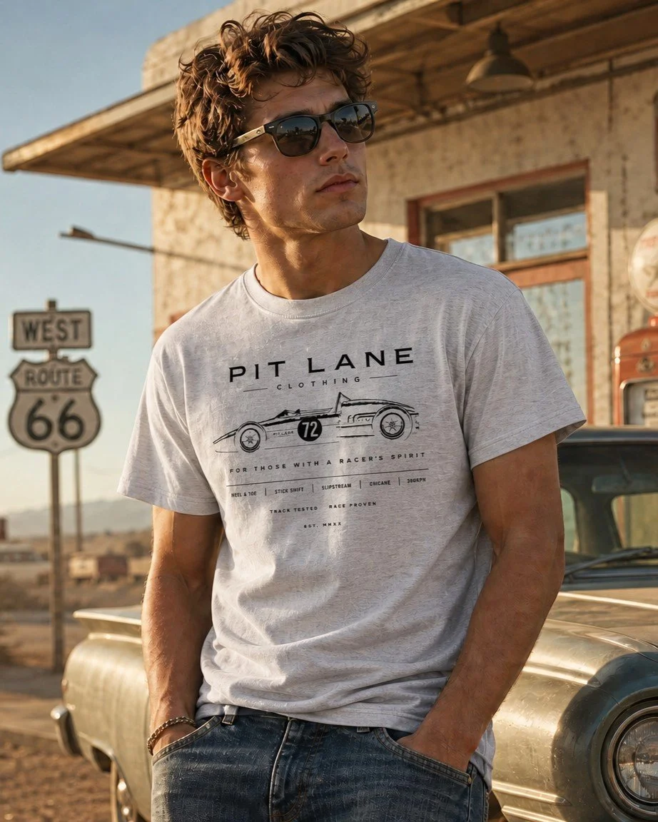 grey tee with 'PIT LANE CLOTHING' race car graphic.jpeg (Copy)