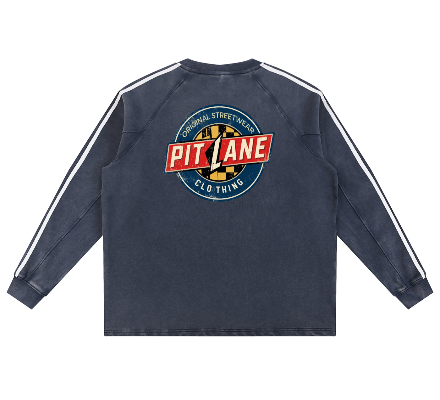 Pit Lane Clothing: Snow Washed Contrast Tape Sweatshirt - Navy Oil