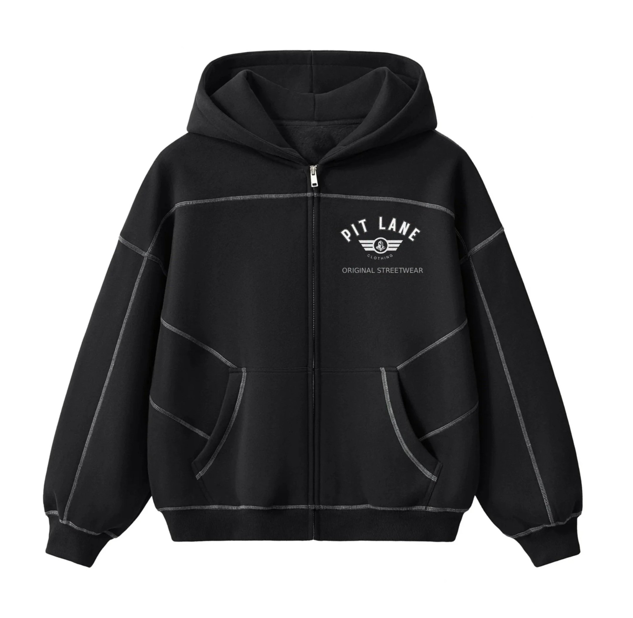 Pit Lane Clothing: Contrast-Stitched Boxy Fleece Hoodie - full carbon