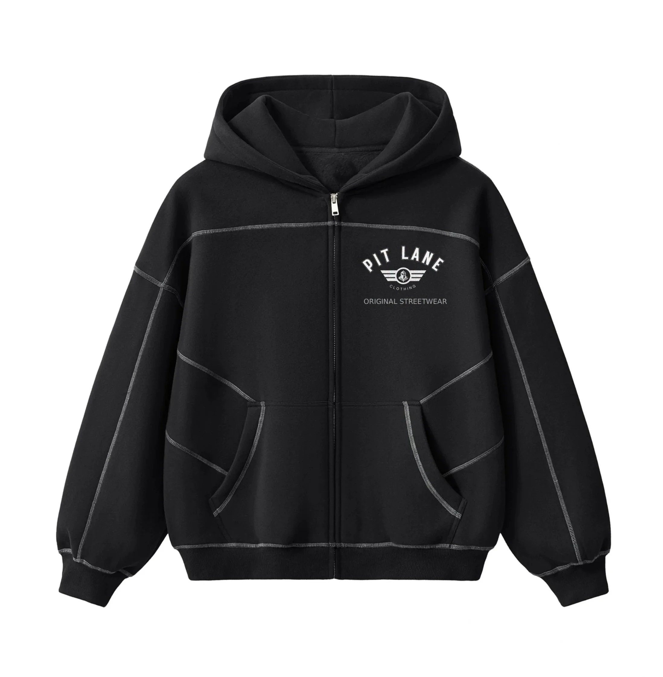 Pit Lane Clothing: Contrast-Stitched Boxy Fleece Hoodie - full carbon