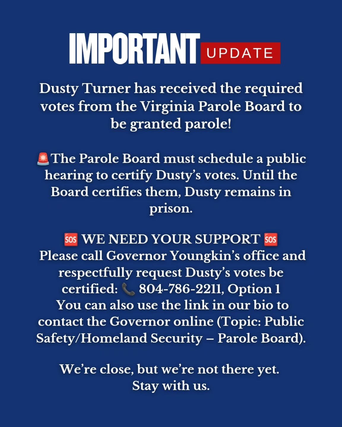 There's three weeks left before the new administration takes office.  #freedustyturner #bringdustyhome #justice