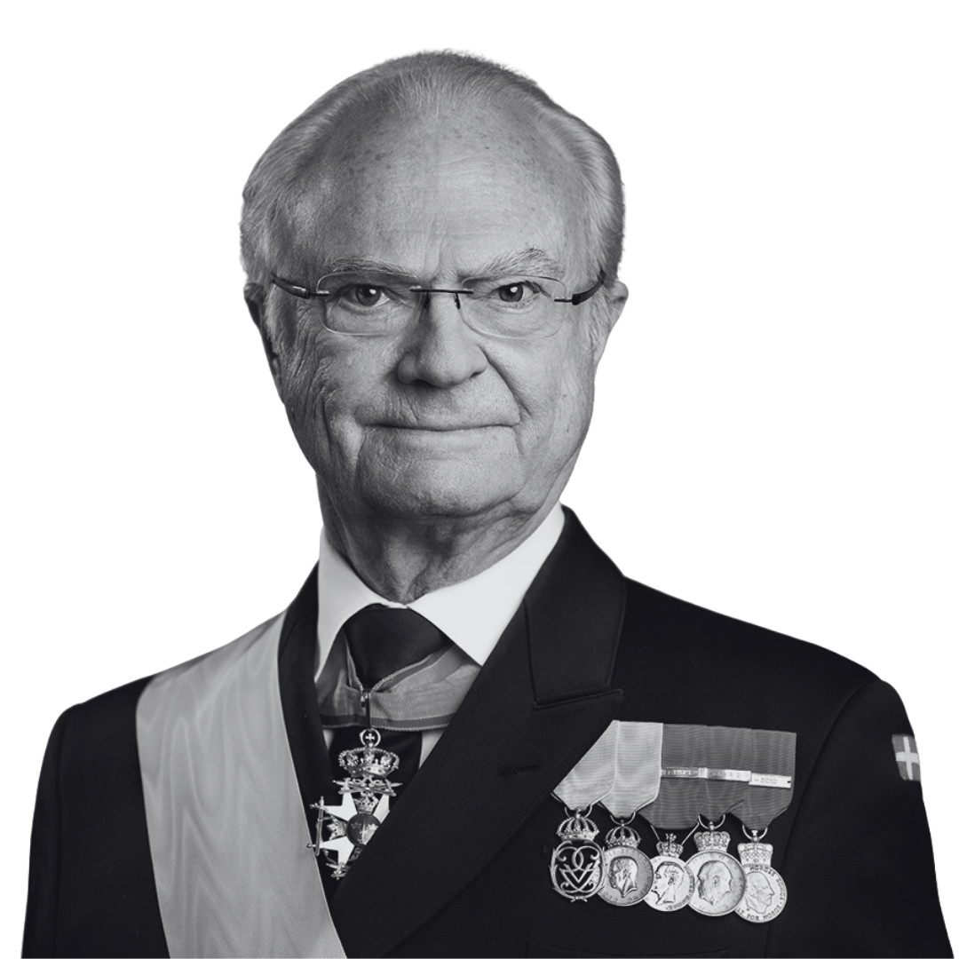A black and white portrait of an elderly man in a decorated military uniform with medals and a sash.