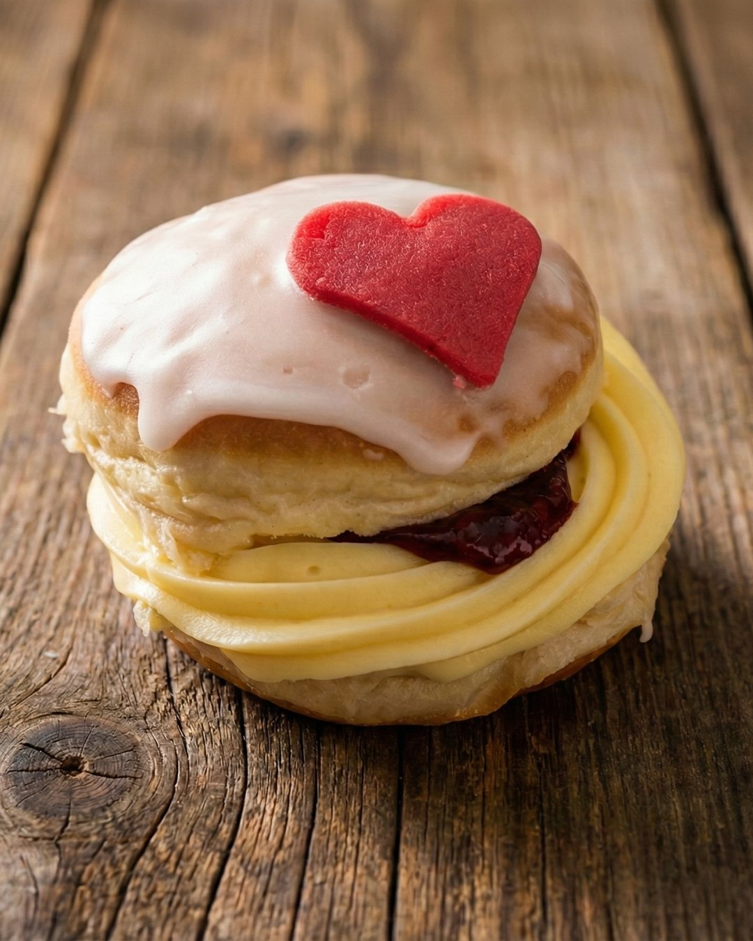 Krapfen der Woche:  Hei&szlig;e Liebe - Krapfen und Vanillekrapfen.  Hei&szlig;e Liebe Krapfen - zum Verlieben mit aufgeschlagener Vanillecreme und einem Herz aus Himbeeren💕 Vanillekrapfen gef&uuml;llt mit frisch gekochtem Vanillepudding und einer H
