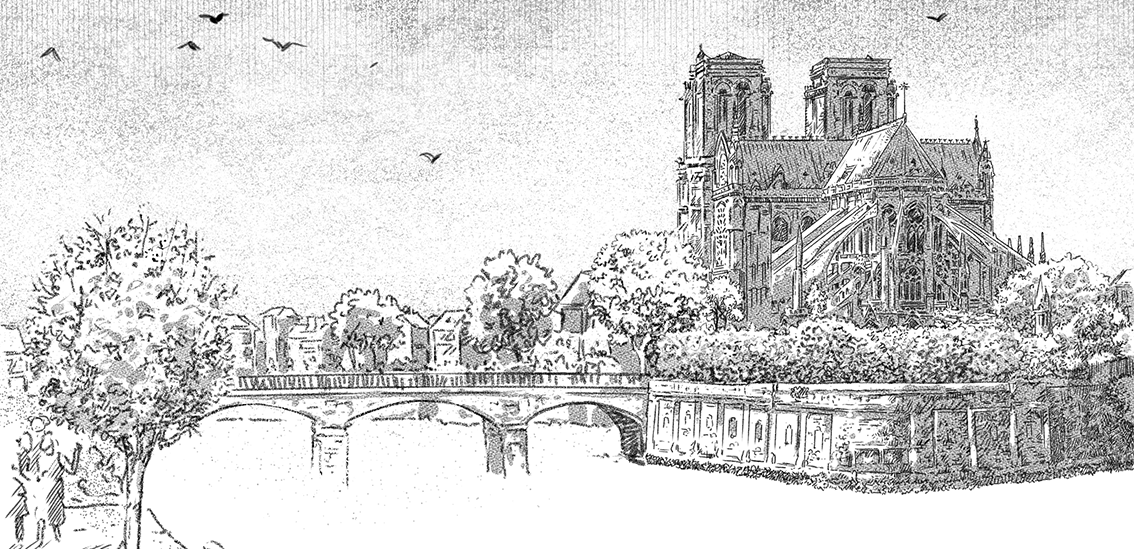 Dessin de Notre Dame, rendu crayon