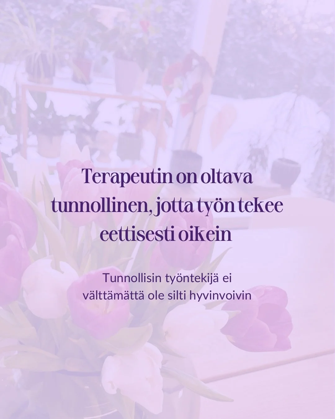 Terapeutin on oltava tunnollinen ja otettavakin pikkuisen paineita tekemisist&auml;&auml;n, jotta ty&ouml;n tekee eettisesti oikein. 

N&auml;in totesimme ihanan tyypin, aika vasta ty&ouml;el&auml;m&auml;&auml;n siirtyneen terapeutin kanssa.

Terapia