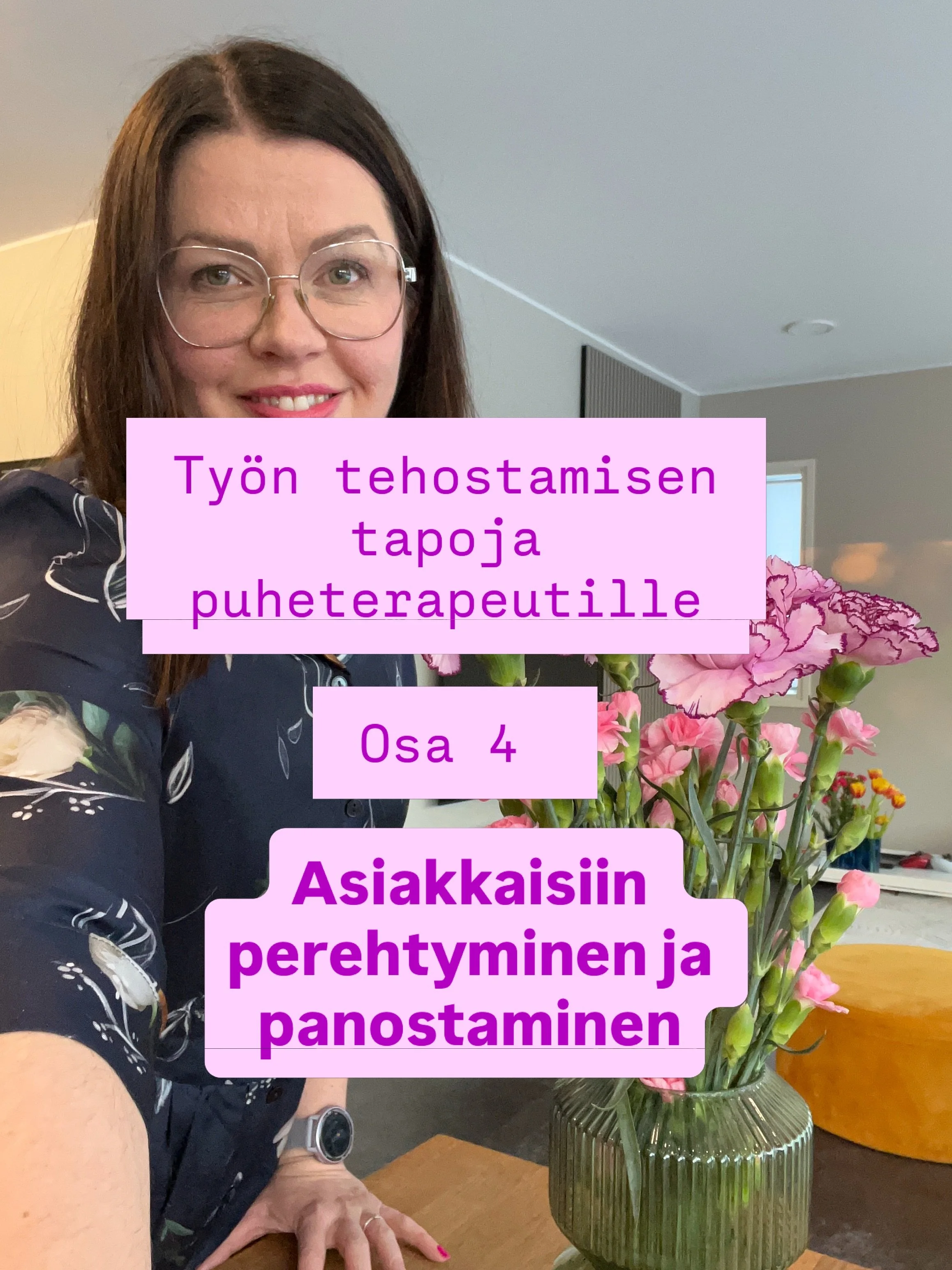 Ty&ouml;n tehostamisen tapoja puheterapeutille, osa 4. 

Arjen kiireess&auml; tulee herk&auml;sti tunne, ett&auml; ei ehdi panostaa ja perehty&auml; riitt&auml;v&auml;sti asiakkaisiin. Terapiassa tehd&auml;&auml;n oikeita asioita, mutta se, ett&auml;