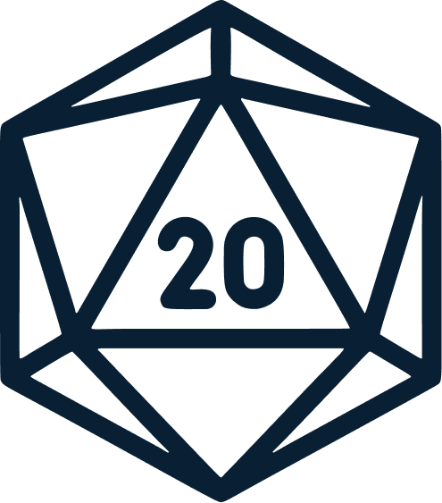 Simbolo di un dado a venti facce con il numero 20 evidenziato.