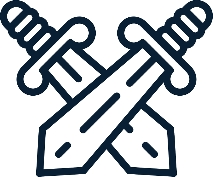 Icona di una matita incrociata con un'incudine, simbolo di scrittura e creazione.