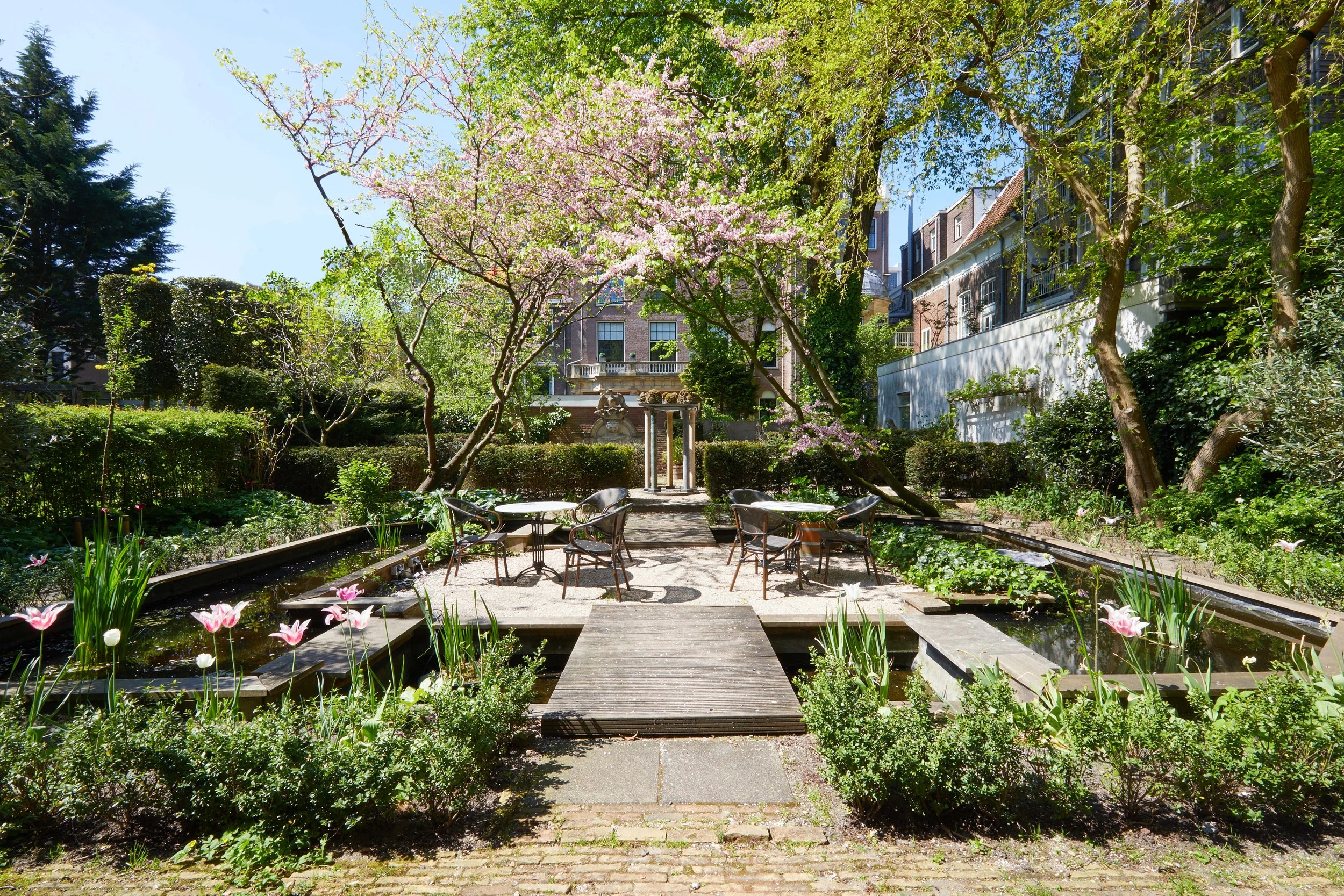 Historical garden and cafe in the center of Amsterdam