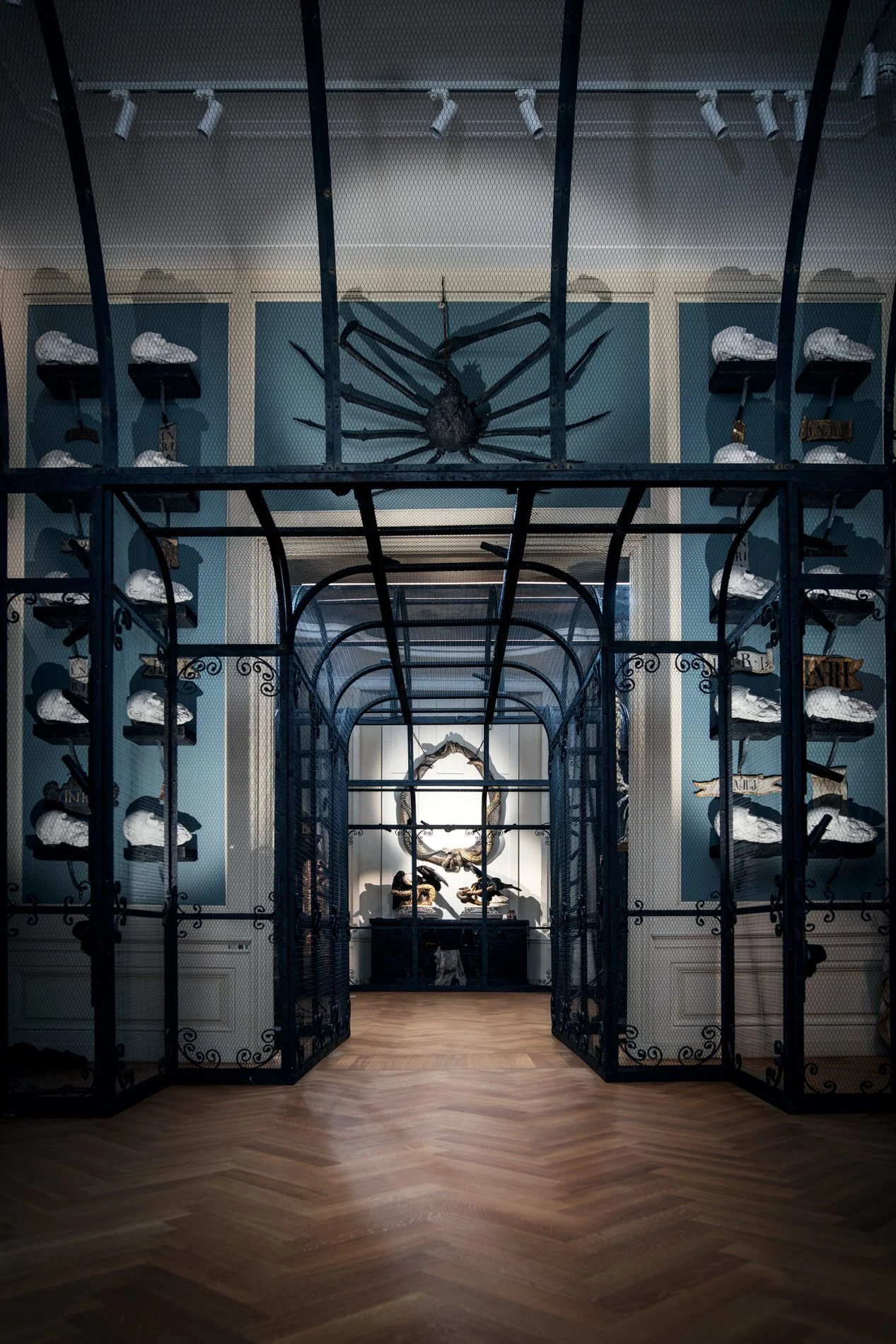 The huge victorian birdcages that were build to follow the architecture of the rooms exactly. Photo: © Tim Mintiens