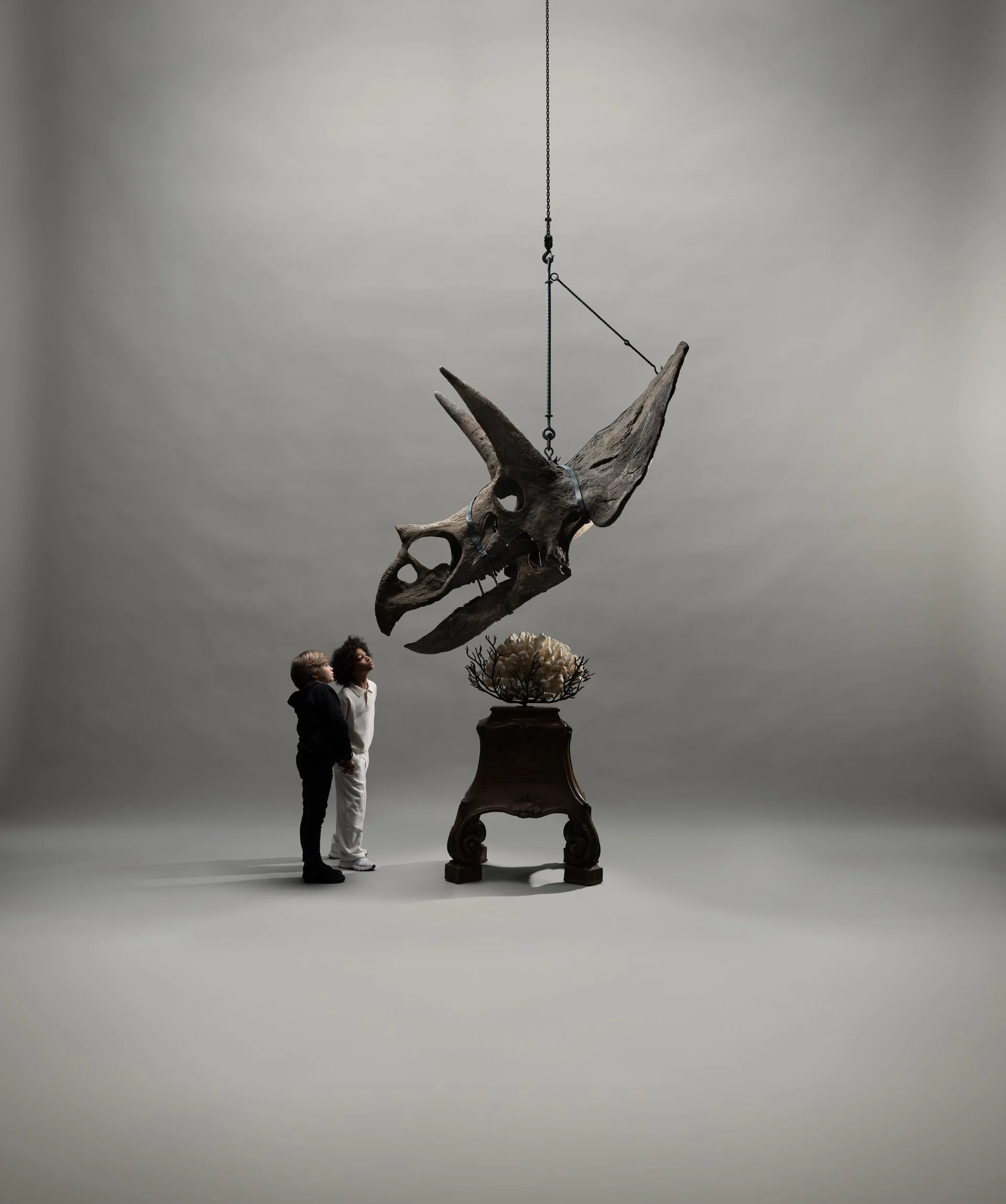 2 boy's with triceratops head Photo: © Tim Mintiens