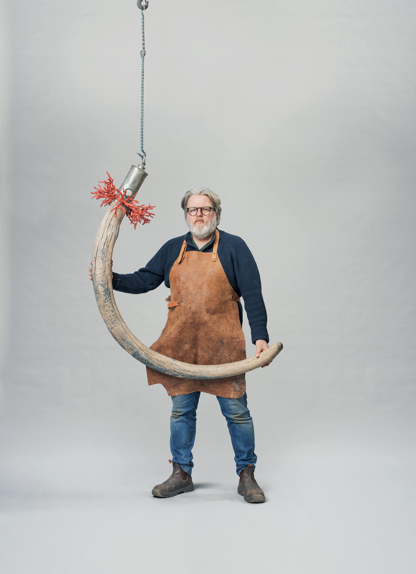 Jaap Sinke with Mammoth Tusk. Photo: © Tim Mintiens