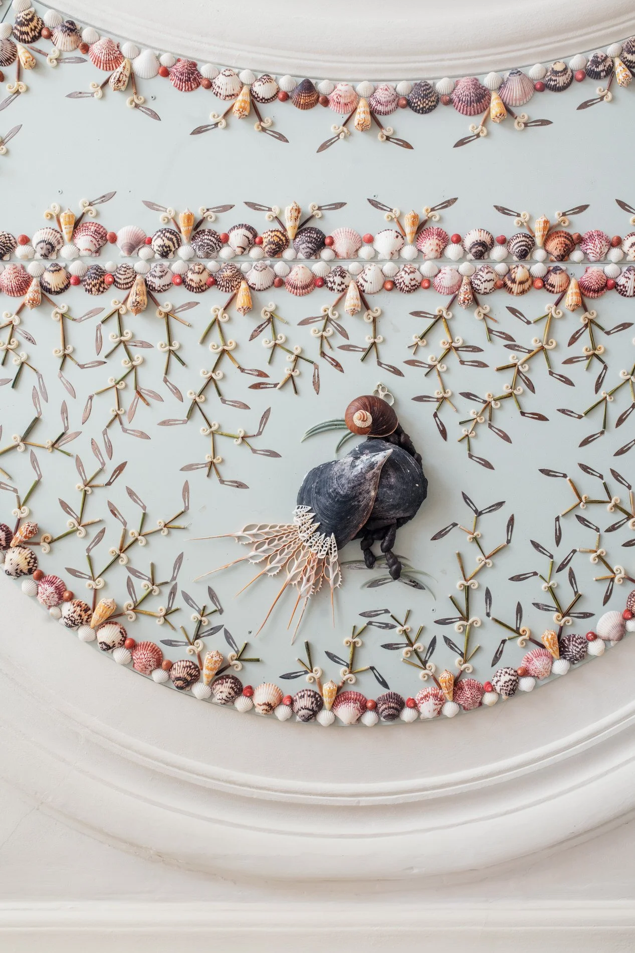 Detail of the decorated ceilings. Where shells and surgical blades are used to make Albertus Seba inspired illustrations. Photo: © Tim Mintiens